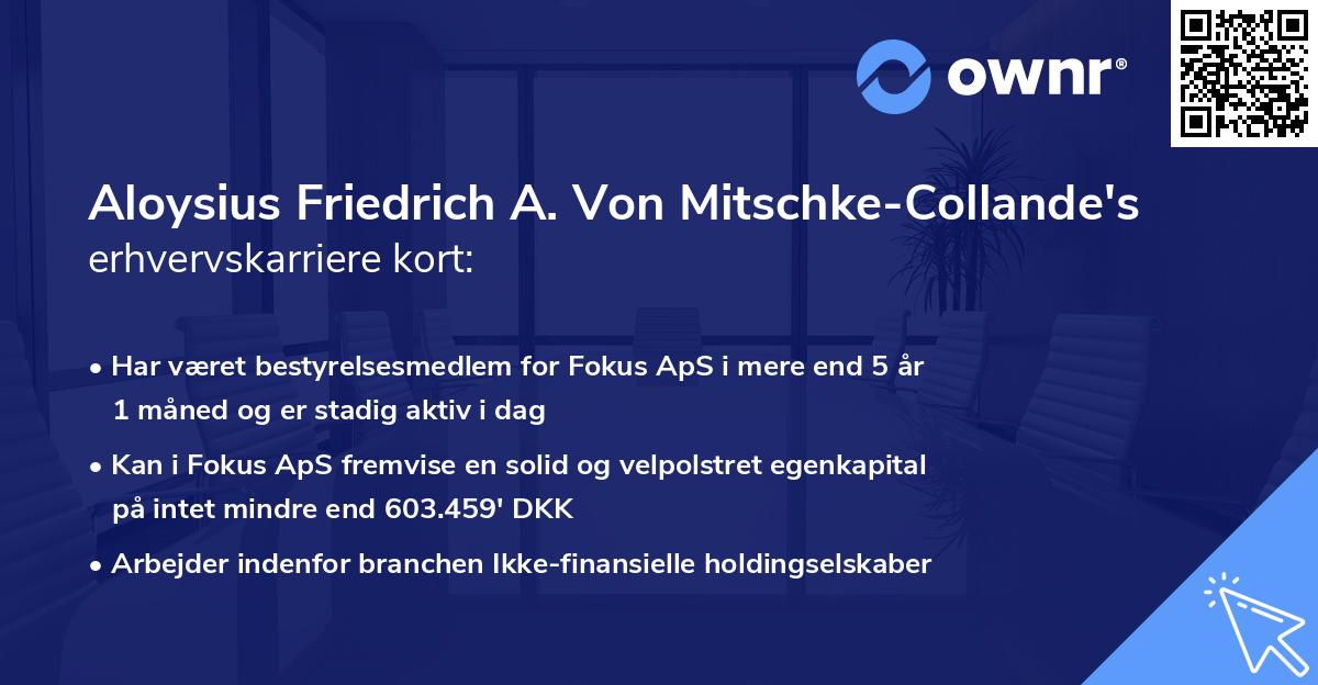 Aloysius Friedrich A. Von Mitschke-Collande's erhvervskarriere kort