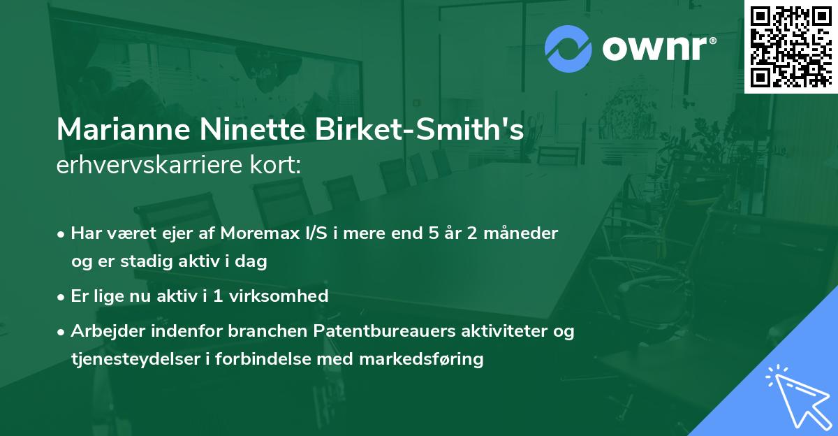 Marianne Ninette Birket-Smith's erhvervskarriere kort