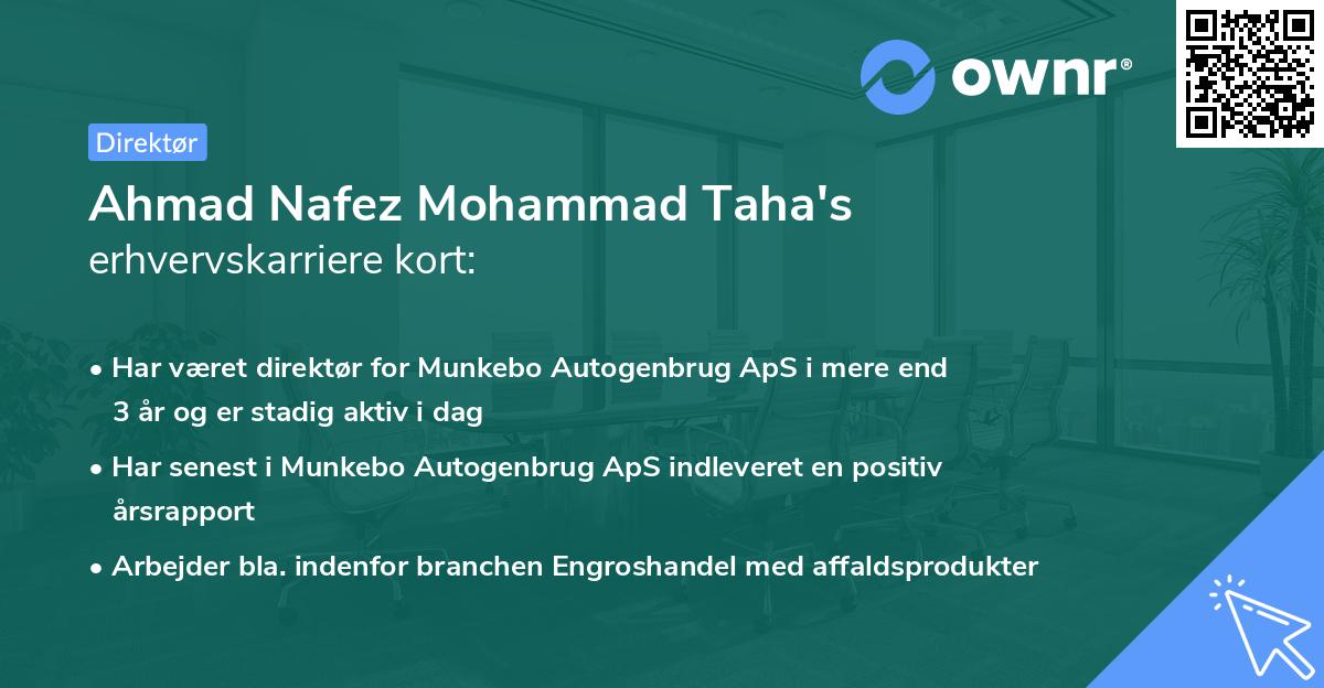 Ahmad Nafez Mohammad Taha's erhvervskarriere kort