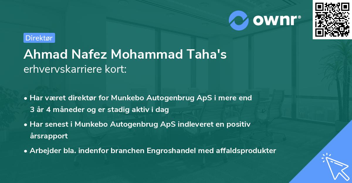 Ahmad Nafez Mohammad Taha's erhvervskarriere kort