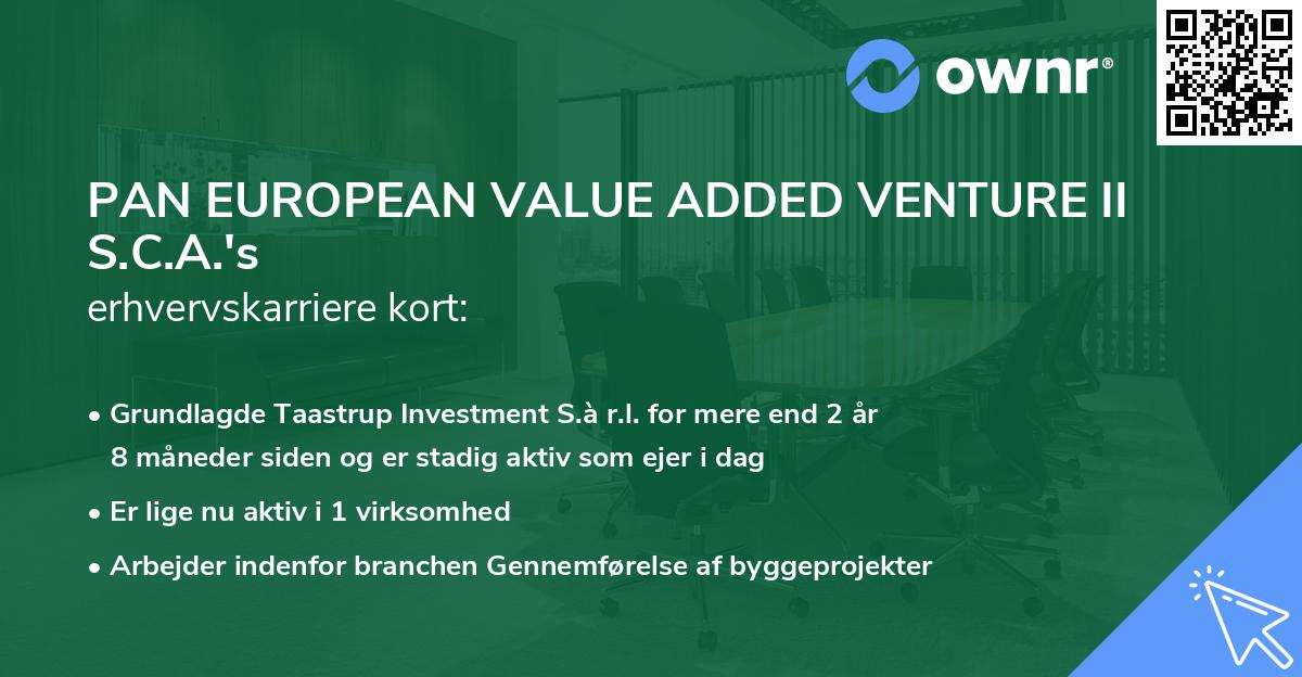 PAN EUROPEAN VALUE ADDED VENTURE II S.C.A.'s erhvervskarriere kort