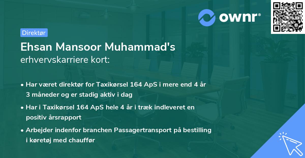 Ehsan Mansoor Muhammad's erhvervskarriere kort