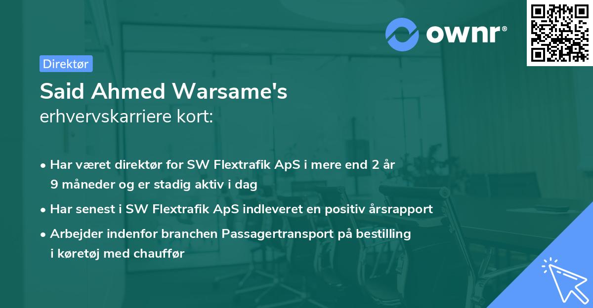 Said Ahmed Warsame's erhvervskarriere kort