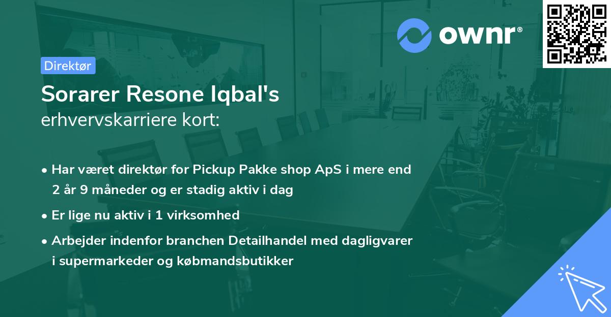 Sorarer Resone Iqbal's erhvervskarriere kort