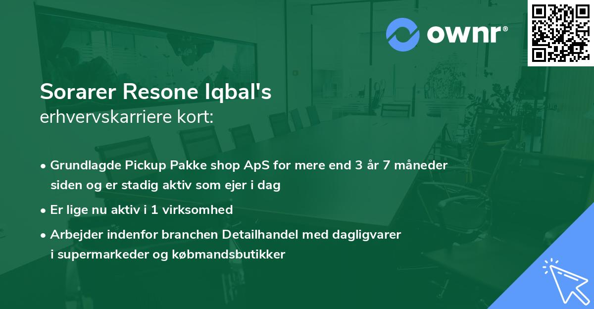 Sorarer Resone Iqbal's erhvervskarriere kort