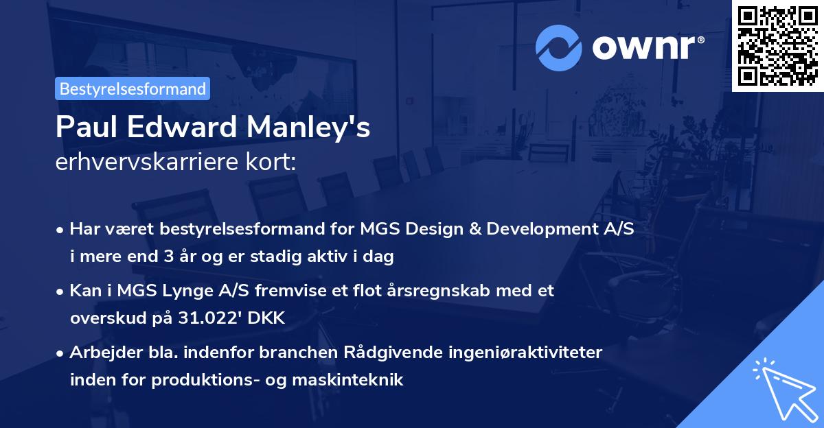Paul Edward Manley's erhvervskarriere kort