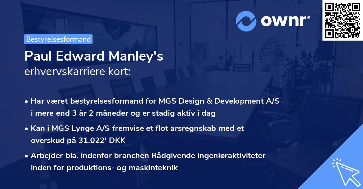Paul Edward Manley's erhvervskarriere kort