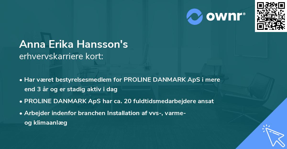 Anna Erika Hansson's erhvervskarriere kort