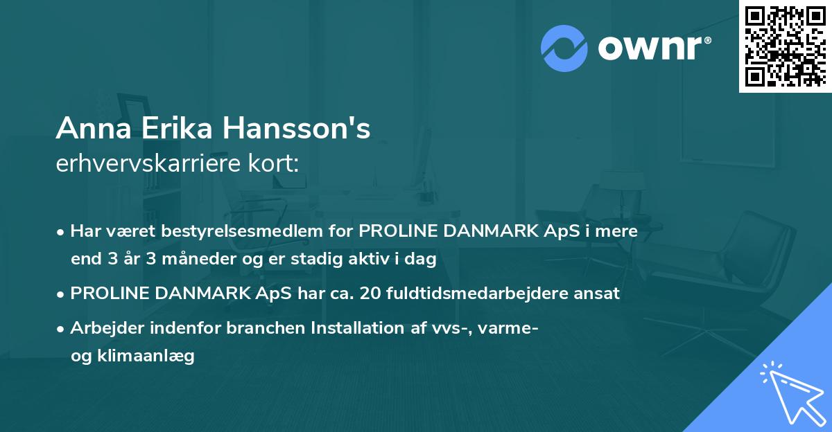 Anna Erika Hansson's erhvervskarriere kort