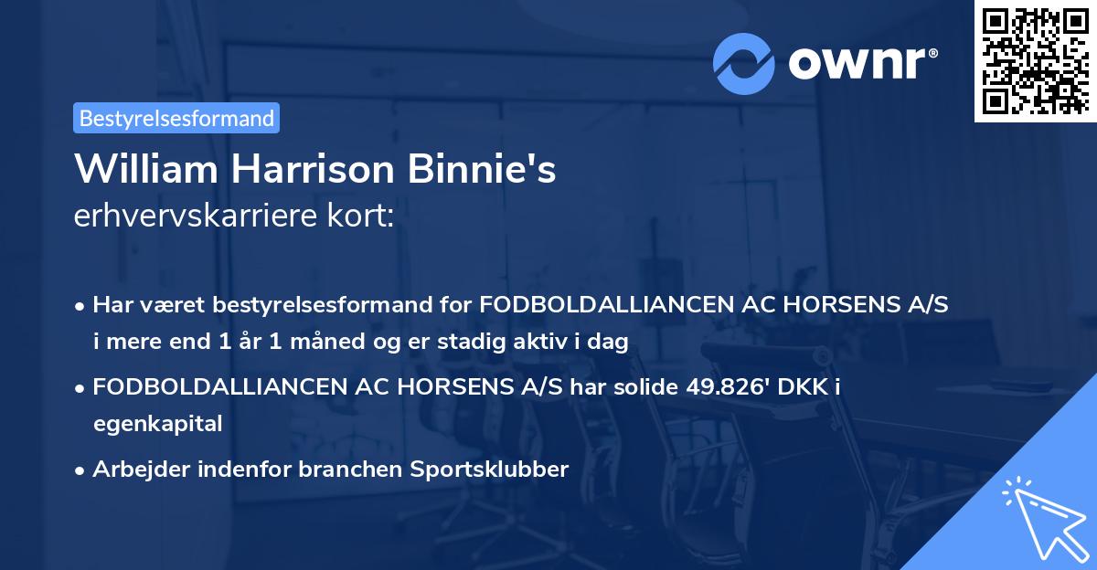 William Harrison Binnie's erhvervskarriere kort