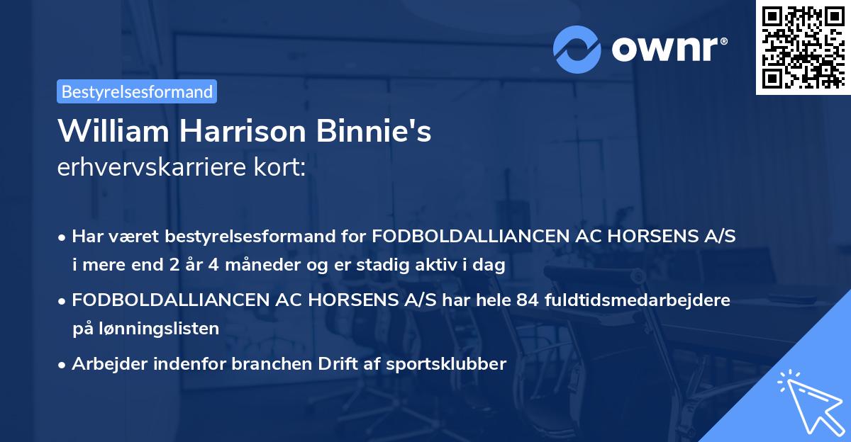 William Harrison Binnie's erhvervskarriere kort