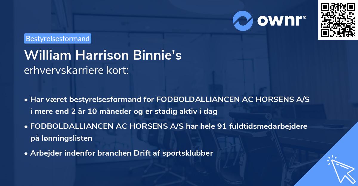 William Harrison Binnie's erhvervskarriere kort