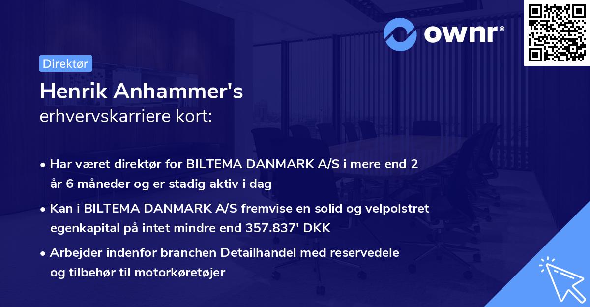 Henrik Anhammer's erhvervskarriere kort