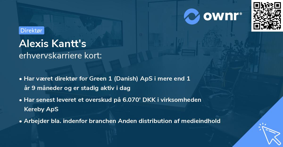 Alexis Kantt's erhvervskarriere kort