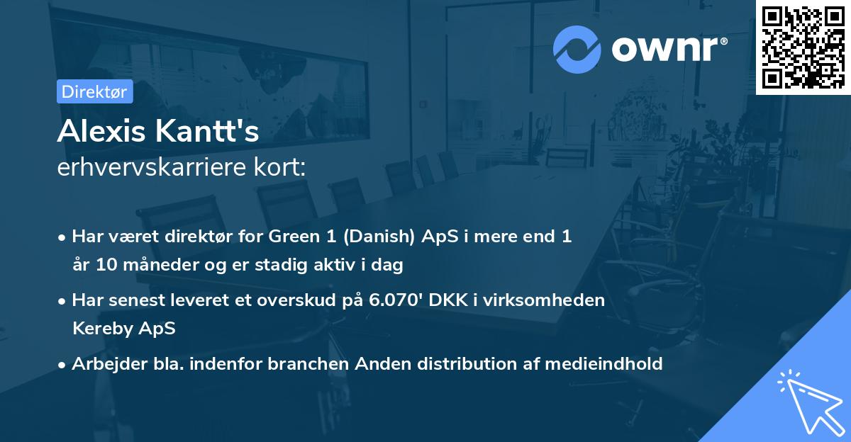 Alexis Kantt's erhvervskarriere kort