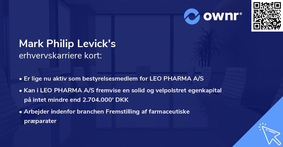 Mark Philip Levick's erhvervskarriere kort