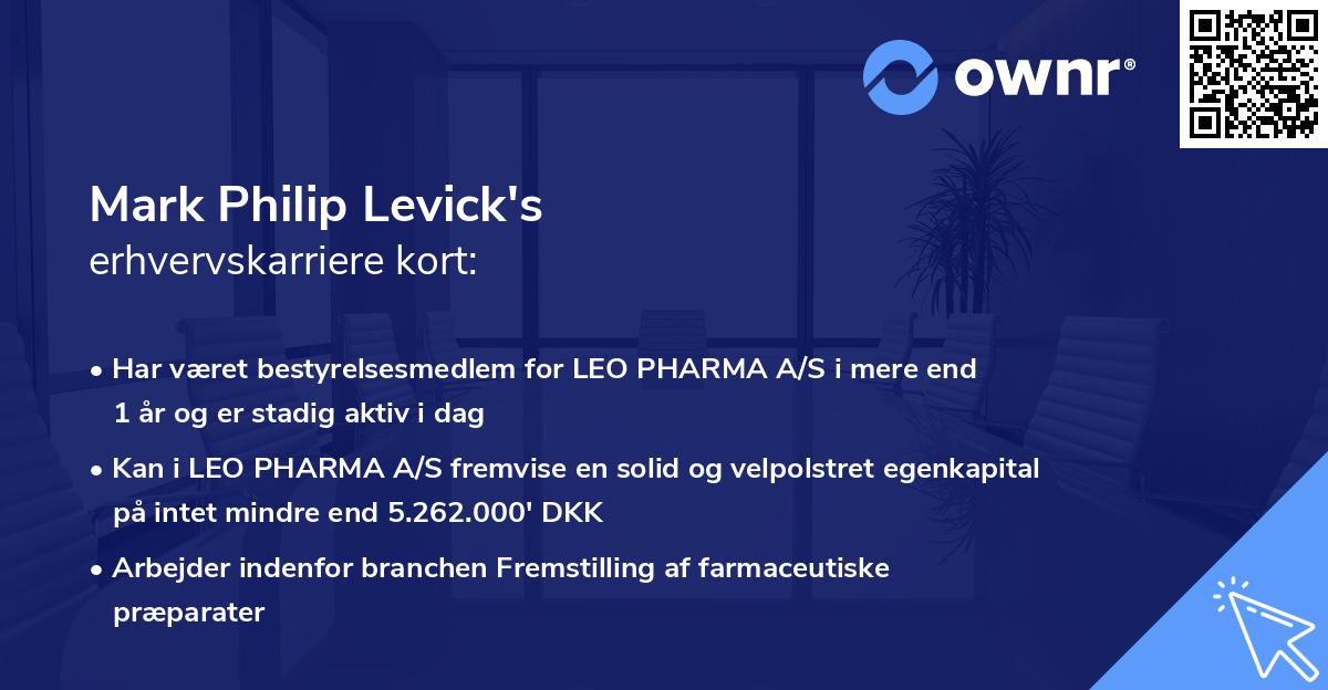 Mark Philip Levick's erhvervskarriere kort