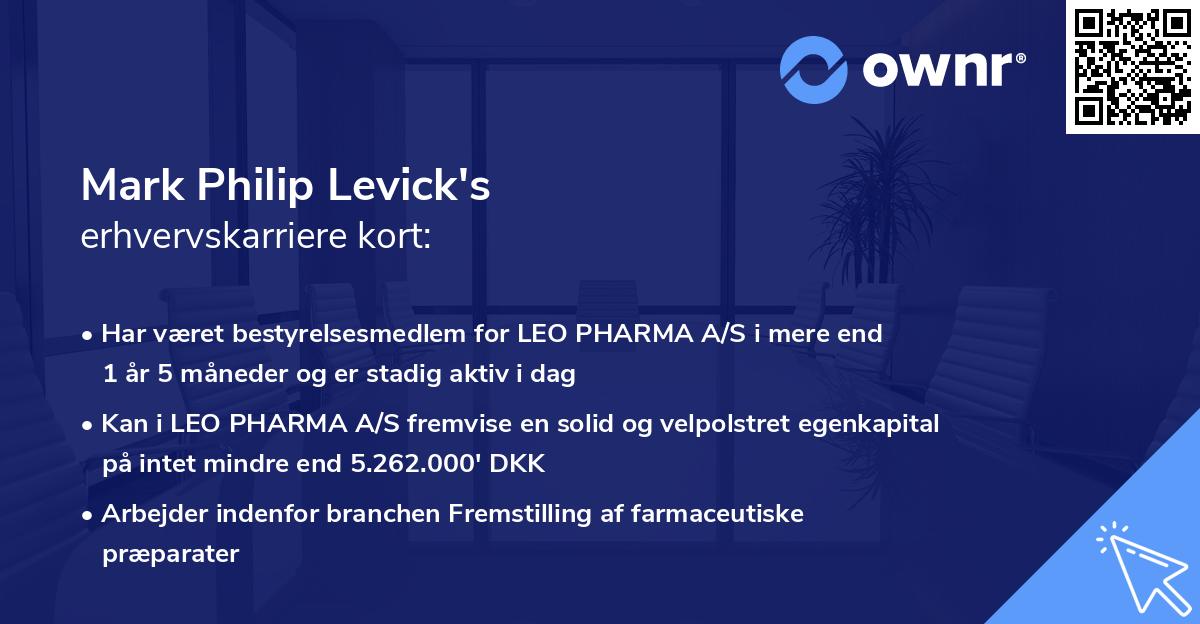 Mark Philip Levick's erhvervskarriere kort