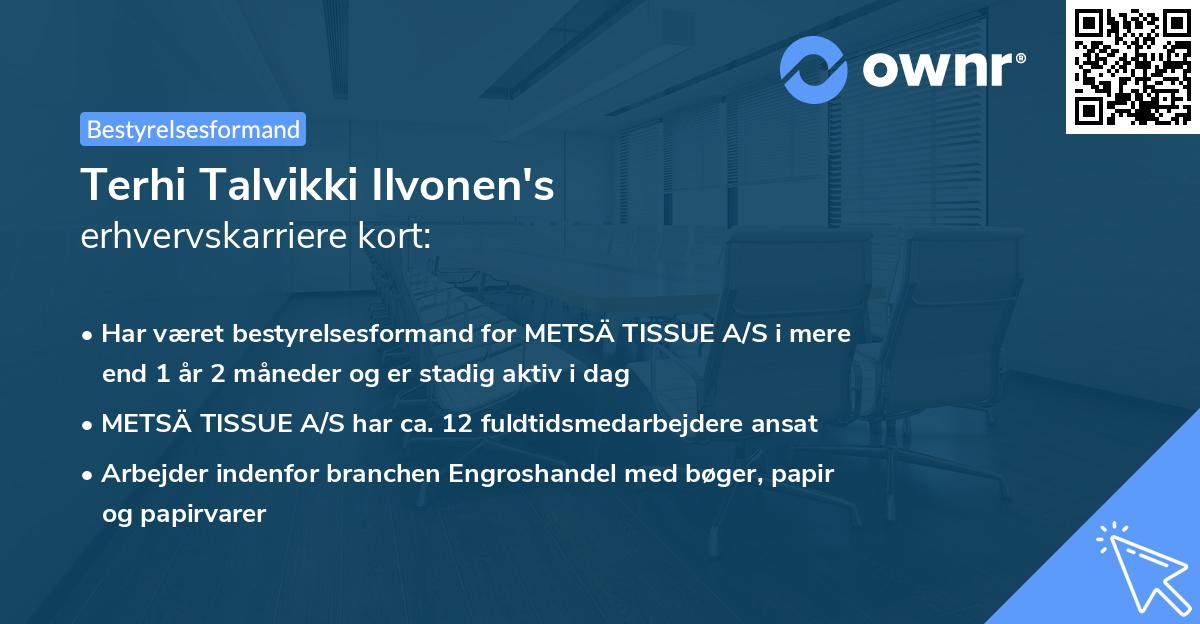 Terhi Talvikki Ilvonen's erhvervskarriere kort