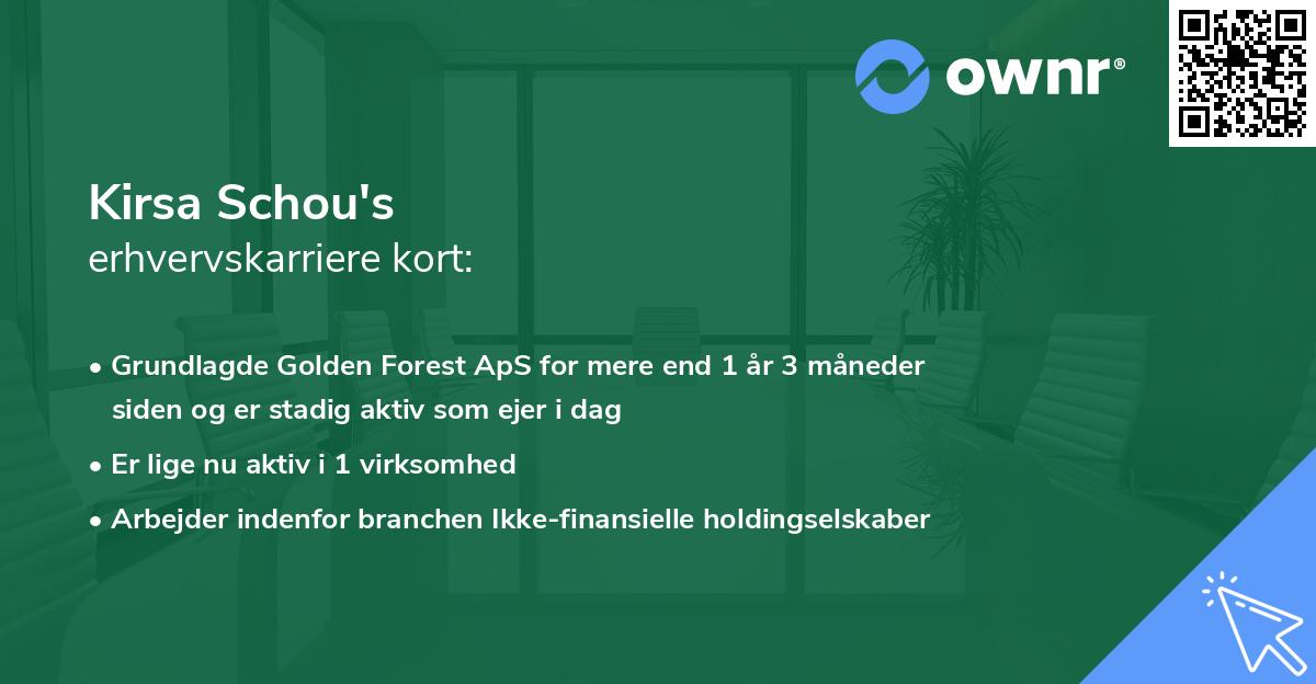 Kirsa Schou's erhvervskarriere kort