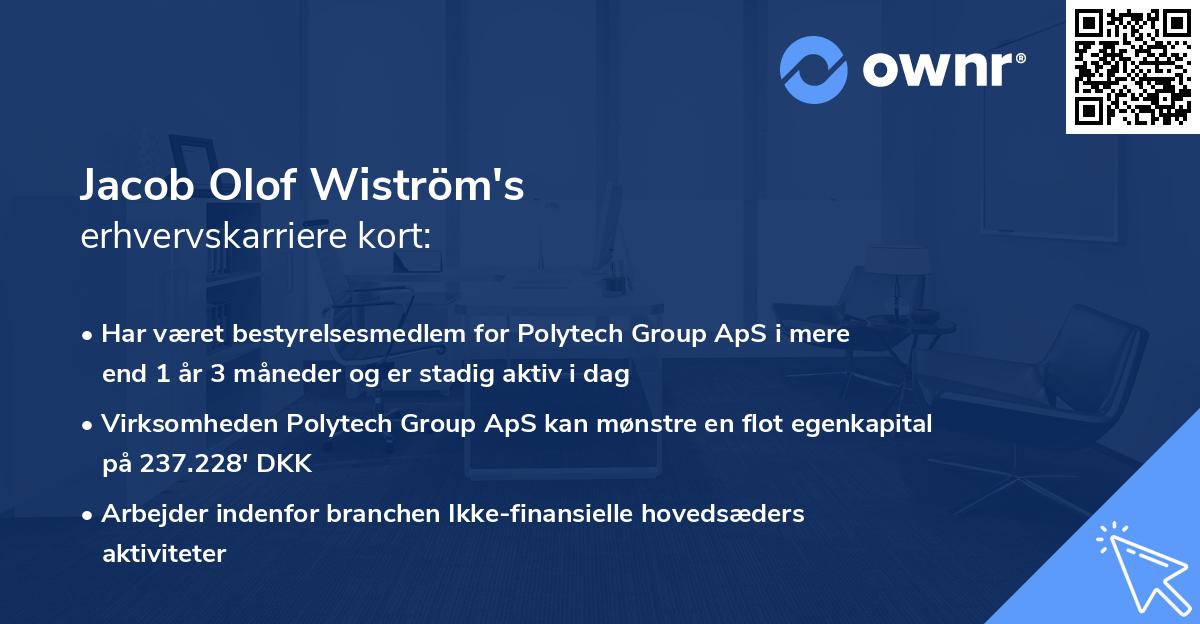 Jacob Olof Wiström's erhvervskarriere kort