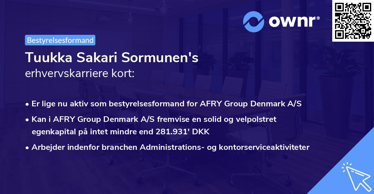Tuukka Sakari Sormunen's erhvervskarriere kort