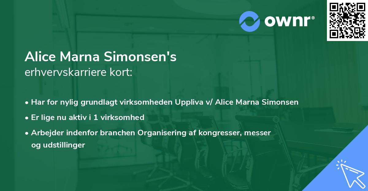 Alice Marna Simonsen's erhvervskarriere kort