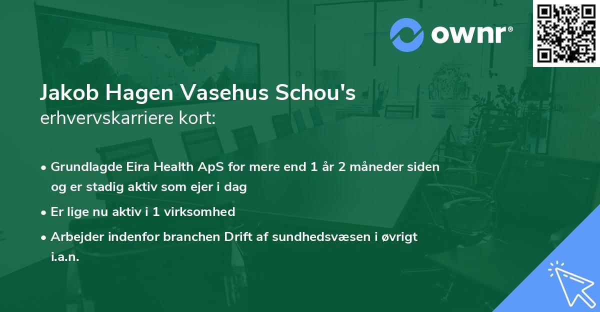 Jakob Hagen Vasehus Schou's erhvervskarriere kort