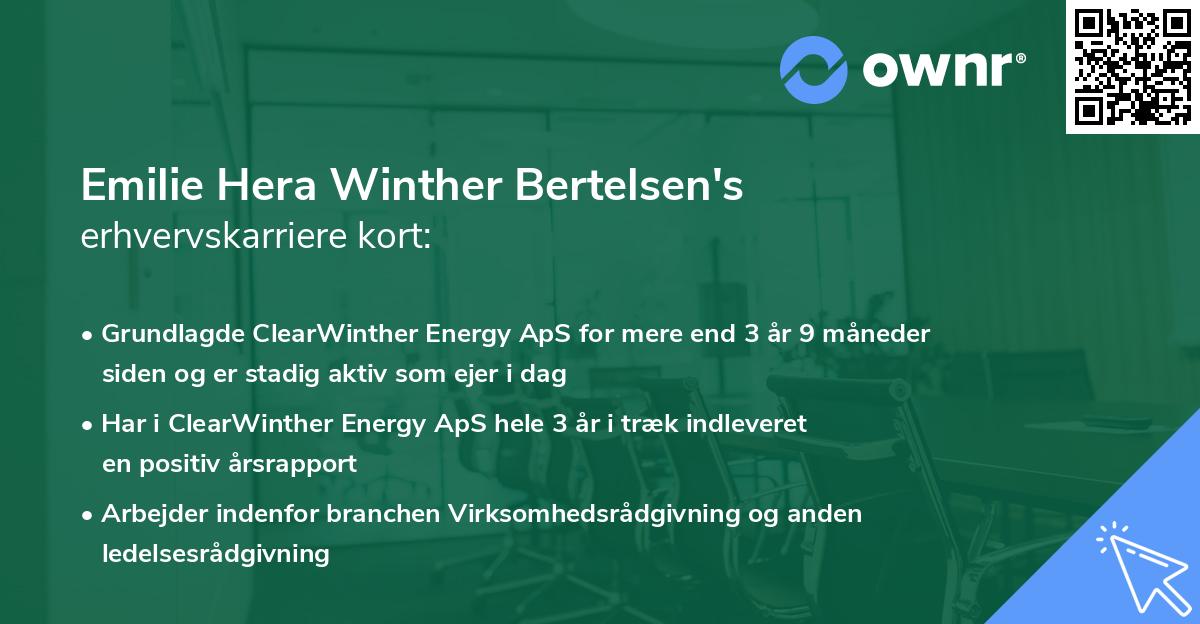 Emilie Hera Winther Bertelsen's erhvervskarriere kort