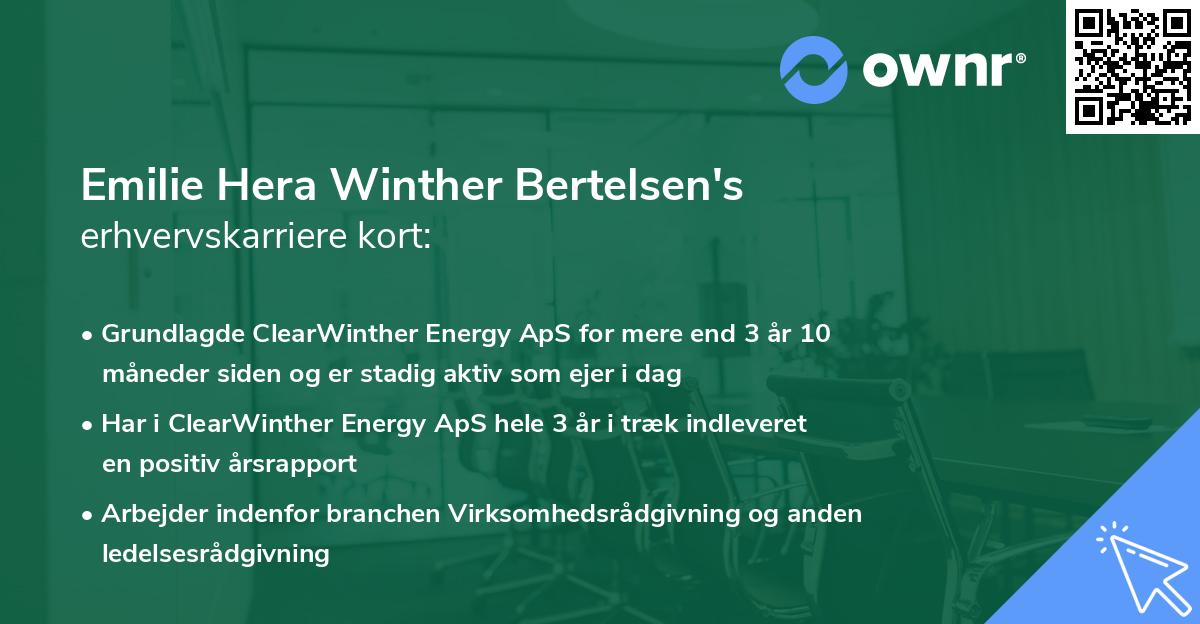 Emilie Hera Winther Bertelsen's erhvervskarriere kort
