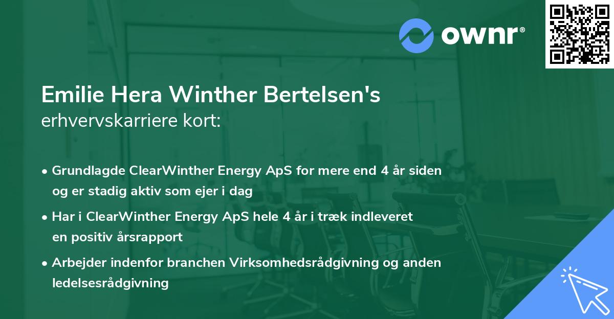 Emilie Hera Winther Bertelsen's erhvervskarriere kort
