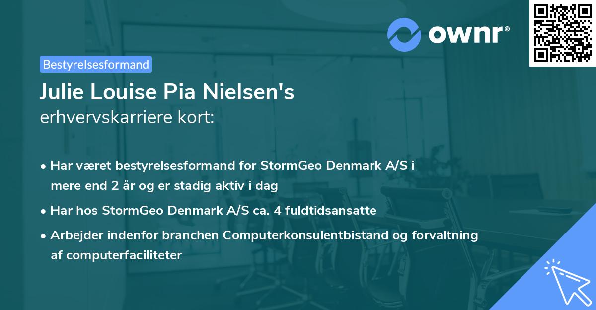 Julie Louise Pia Nielsen's erhvervskarriere kort
