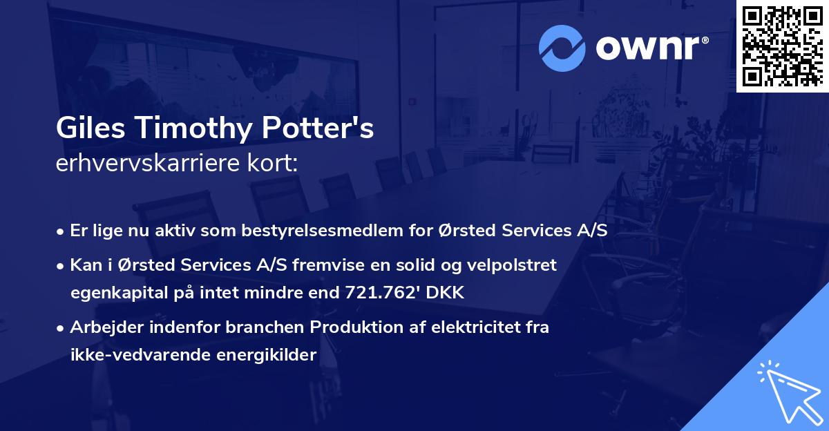 Giles Timothy Potter's erhvervskarriere kort