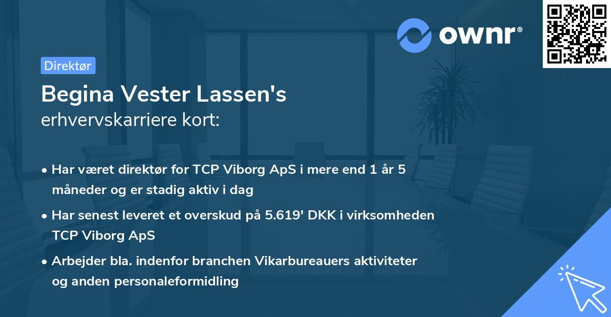 Begina Vester Lassen's erhvervskarriere kort