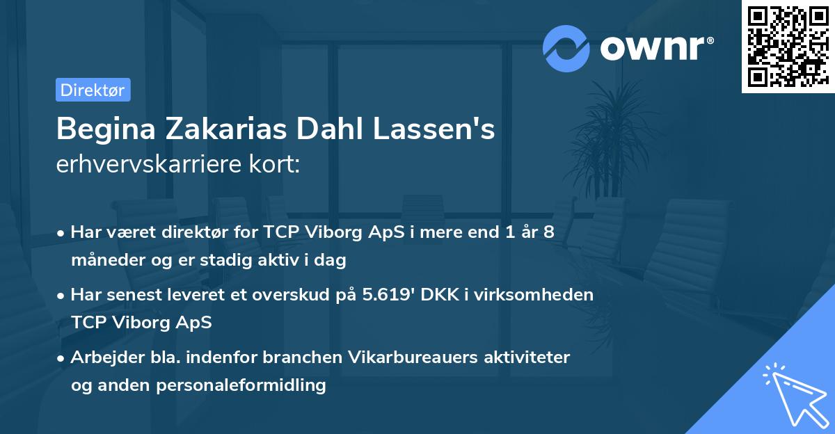 Begina Zakarias Dahl Lassen's erhvervskarriere kort