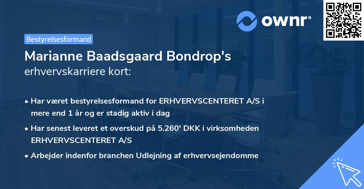 Marianne Baadsgaard Bondrop's erhvervskarriere kort