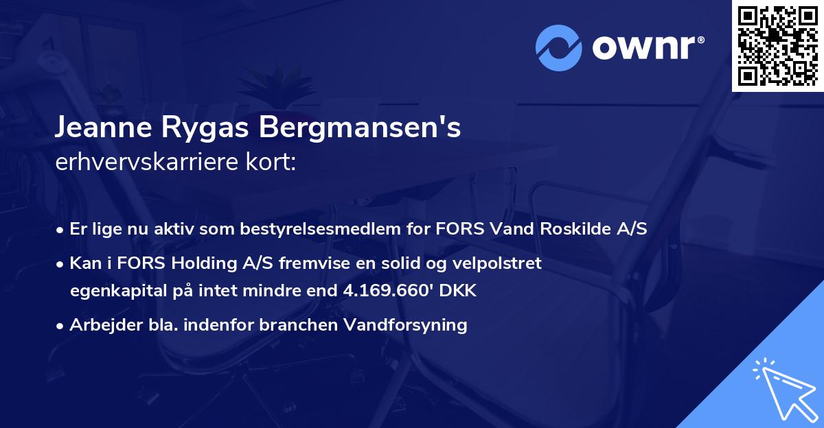 Jeanne Rygas Bergmansen's erhvervskarriere kort