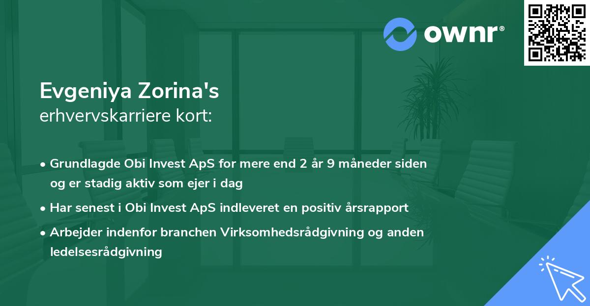 Evgeniya Zorina's erhvervskarriere kort