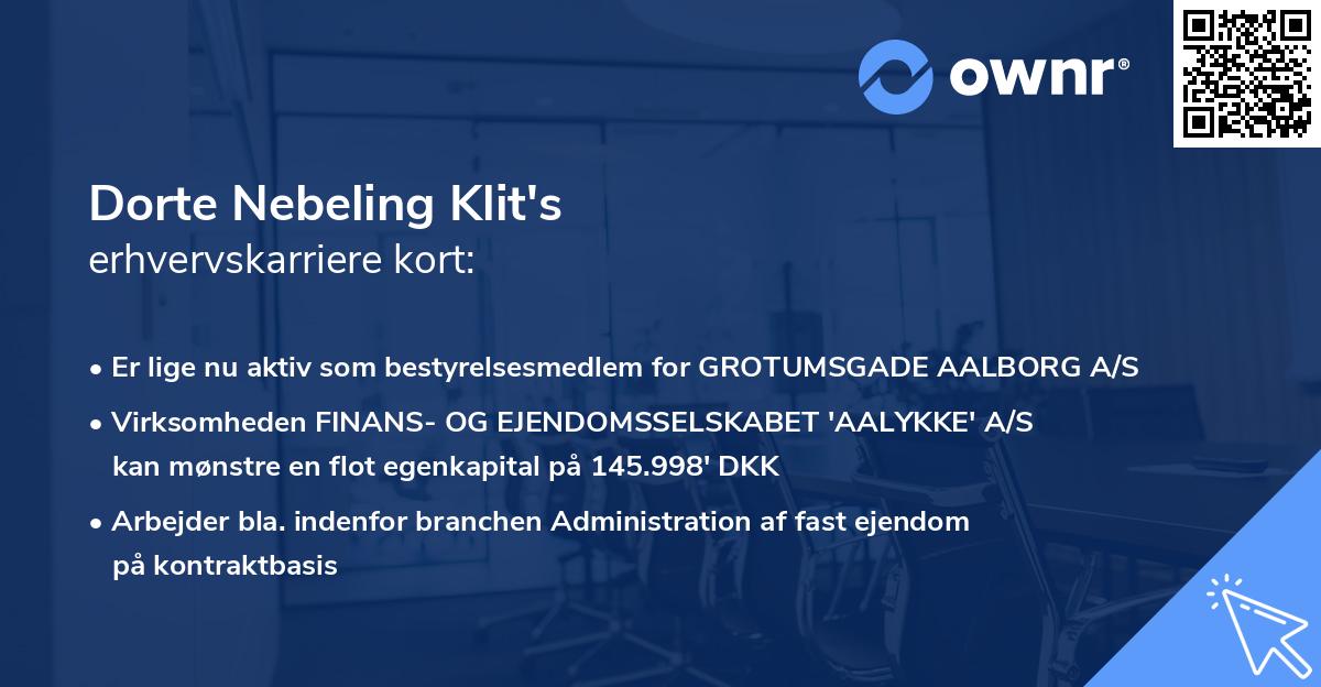 Dorte Nebeling Klit's erhvervskarriere kort