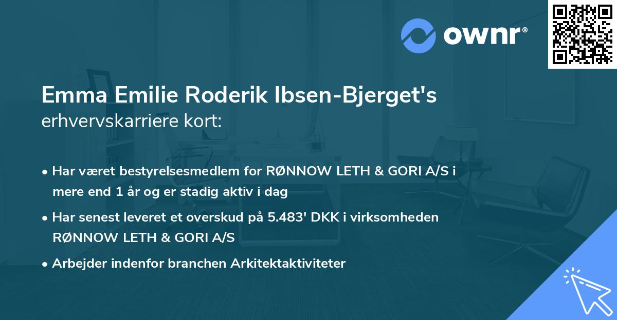 Emma Emilie Roderik Ibsen-Bjerget's erhvervskarriere kort