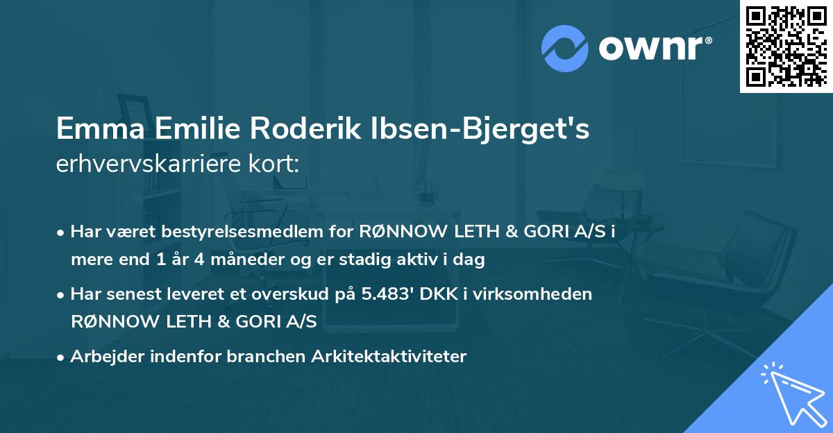 Emma Emilie Roderik Ibsen-Bjerget's erhvervskarriere kort