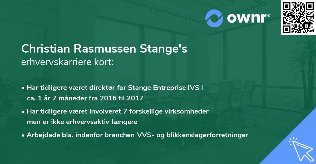 Christian Rasmussen Stange's erhvervskarriere kort