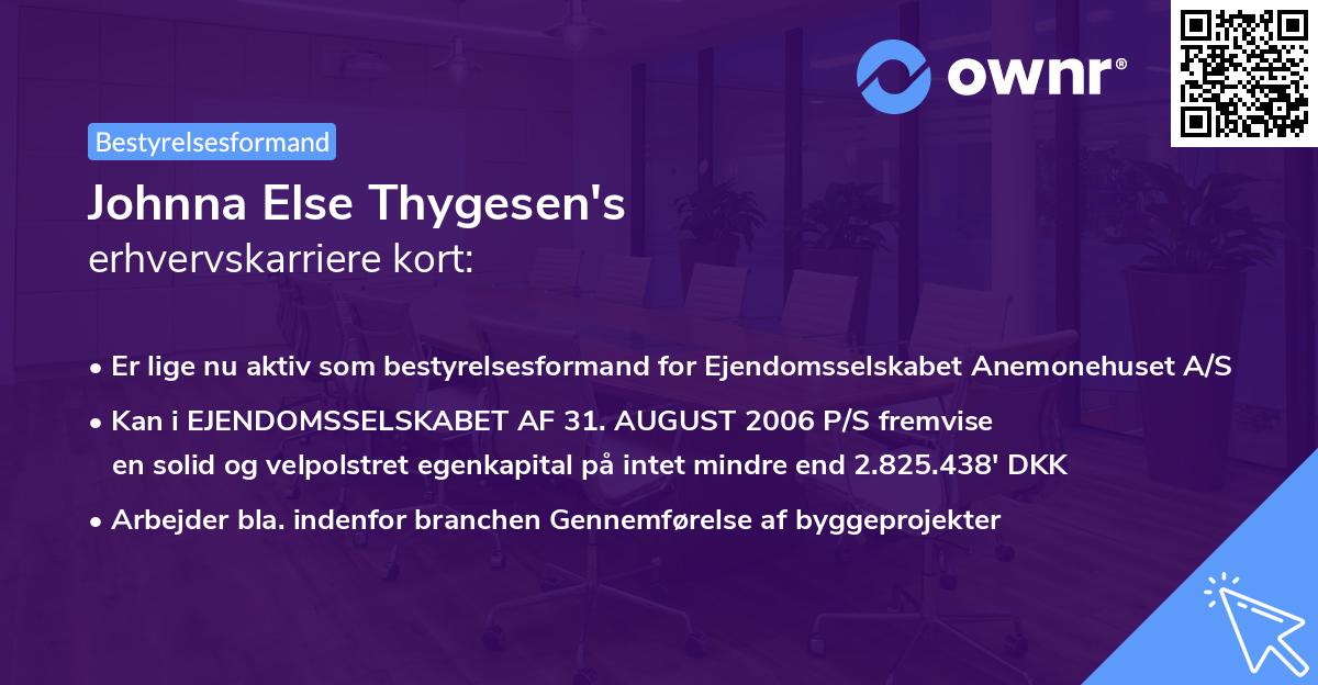 Johnna Else Thygesen's erhvervskarriere kort