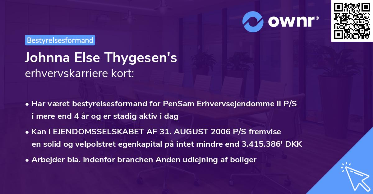 Johnna Else Thygesen's erhvervskarriere kort