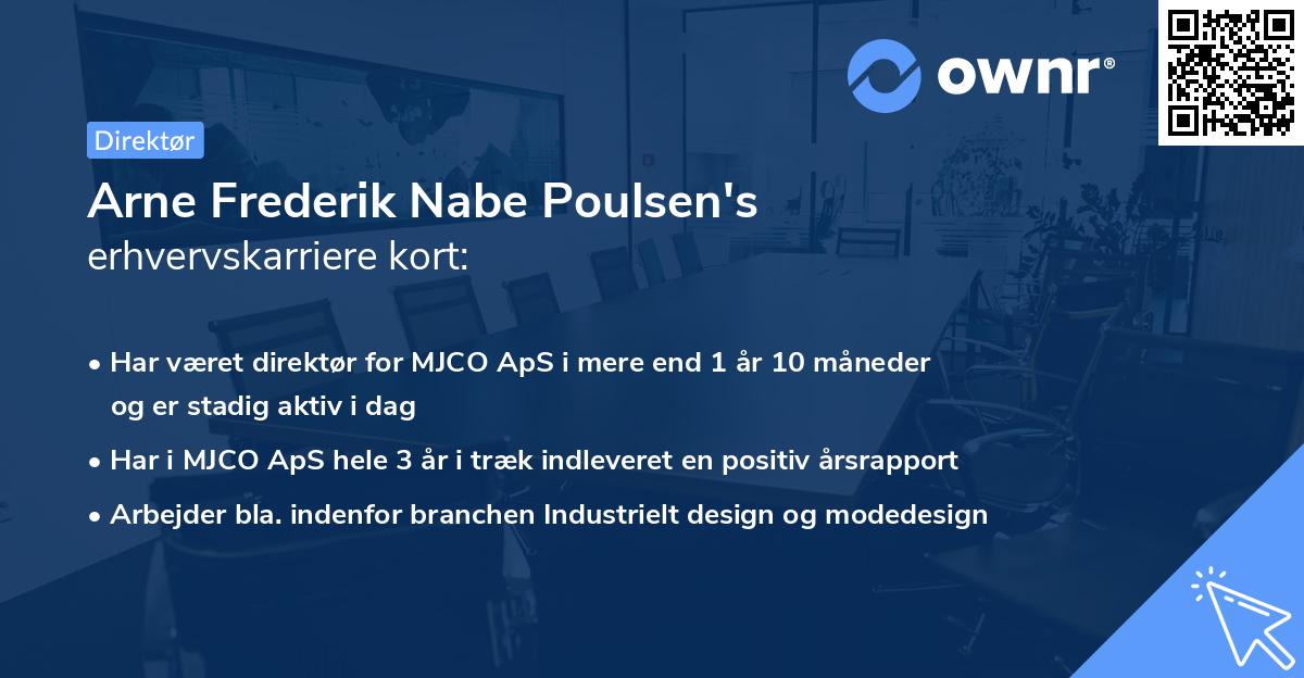Arne Frederik Nabe Poulsen's erhvervskarriere kort