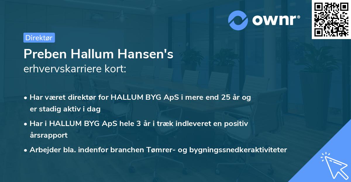 Preben Hallum Hansen's erhvervskarriere kort