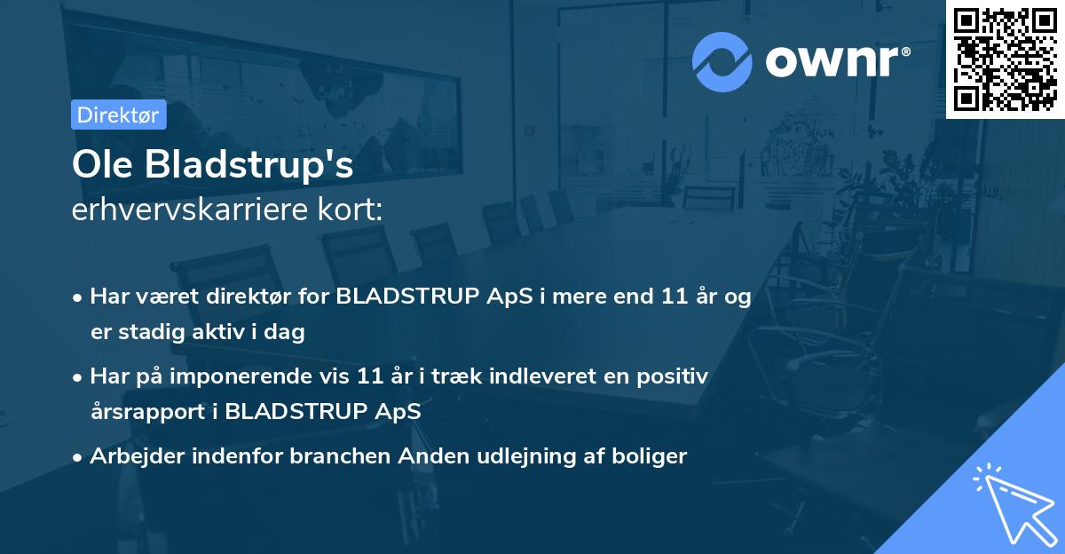 Ole Bladstrup's erhvervskarriere kort
