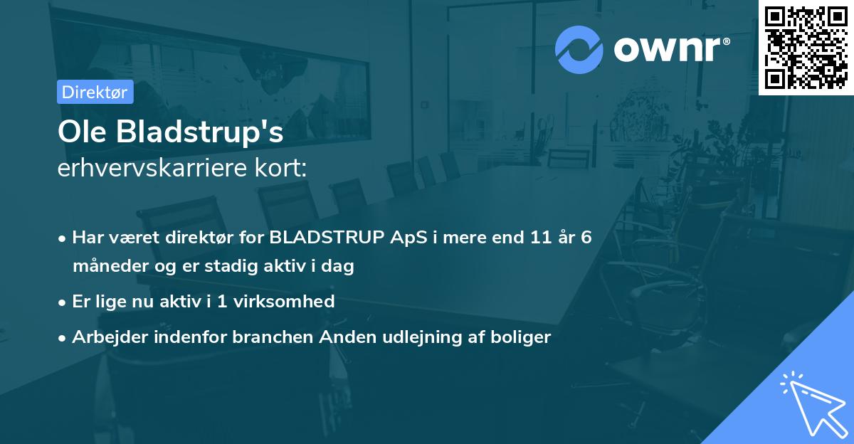 Ole Bladstrup's erhvervskarriere kort