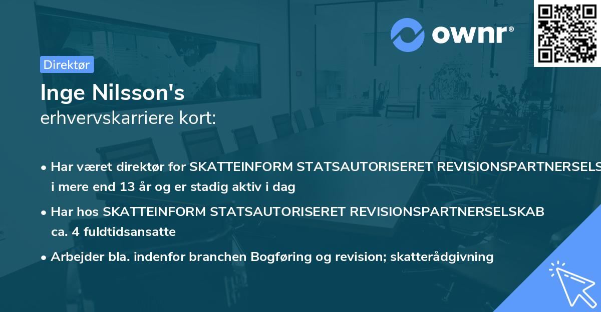 Inge Nilsson's erhvervskarriere kort