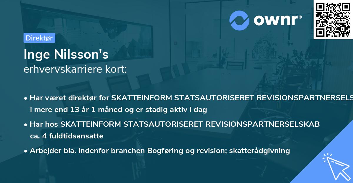 Inge Nilsson's erhvervskarriere kort
